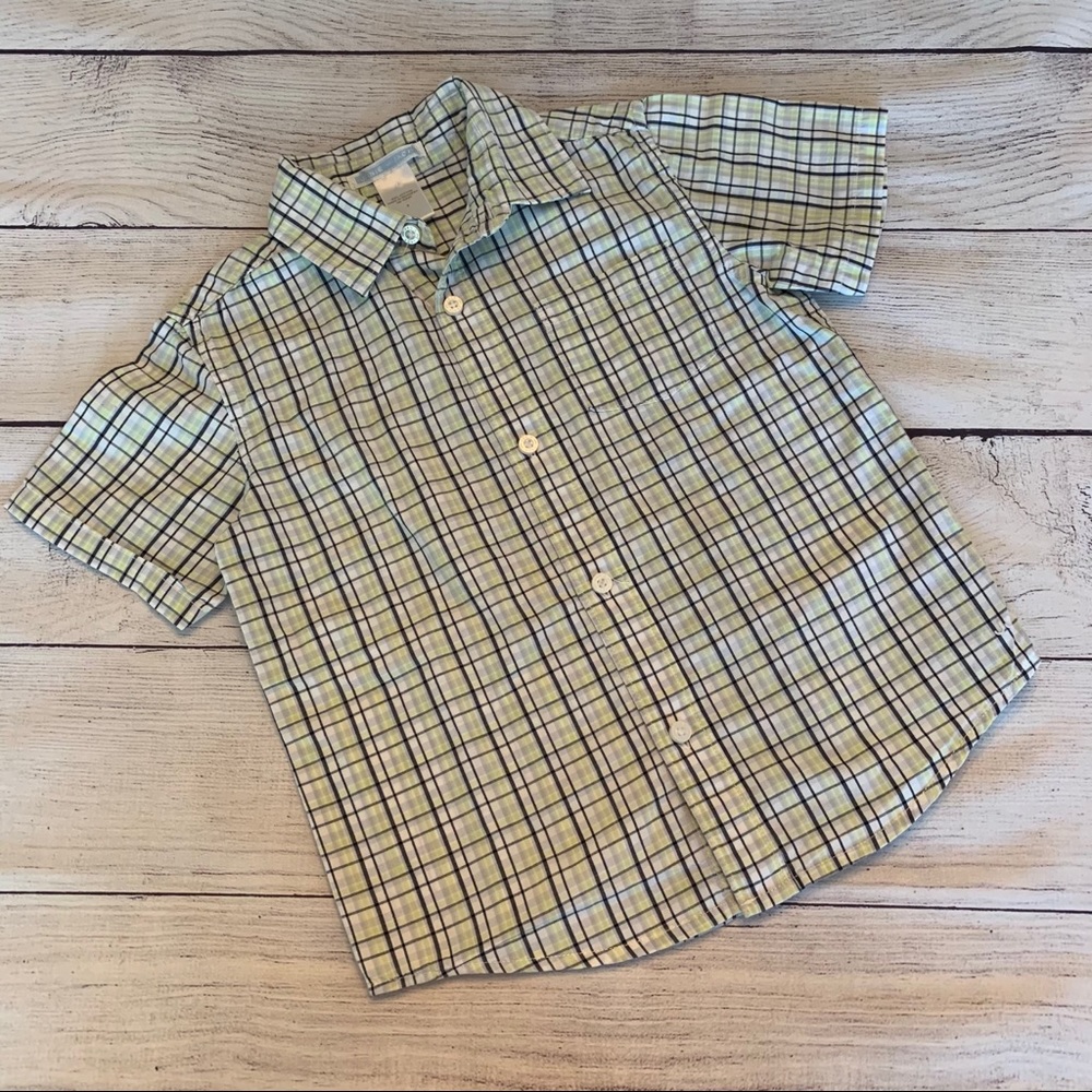 Janie and Jack Short Sleeve Button Down Plaid Shirt Size 3